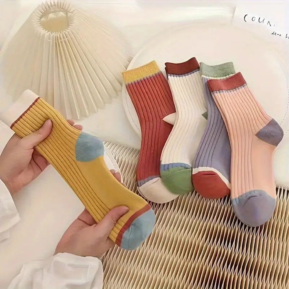 Candy Color Matching Striped Contrast Color Tube Socks