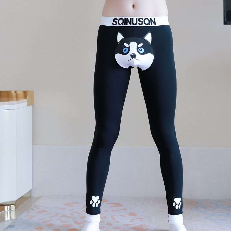 Cute Dog Print Leggings Winter Warm Innerwear Cotton Pants For Men