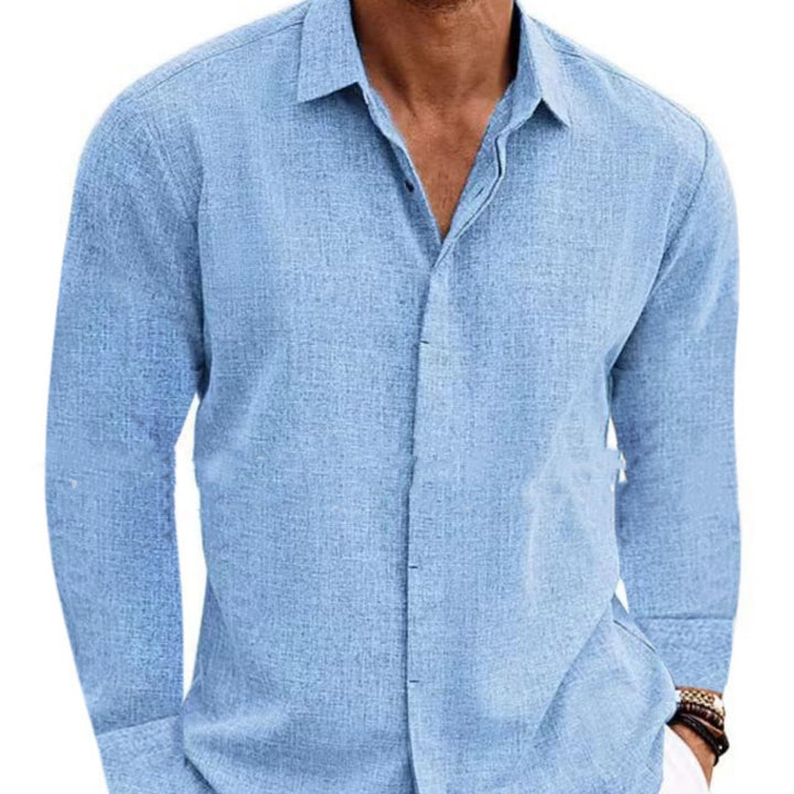 Long Sleeve T-shirt Undershirt Solid Color Long Sleeve Cotton Linen Shirt Men