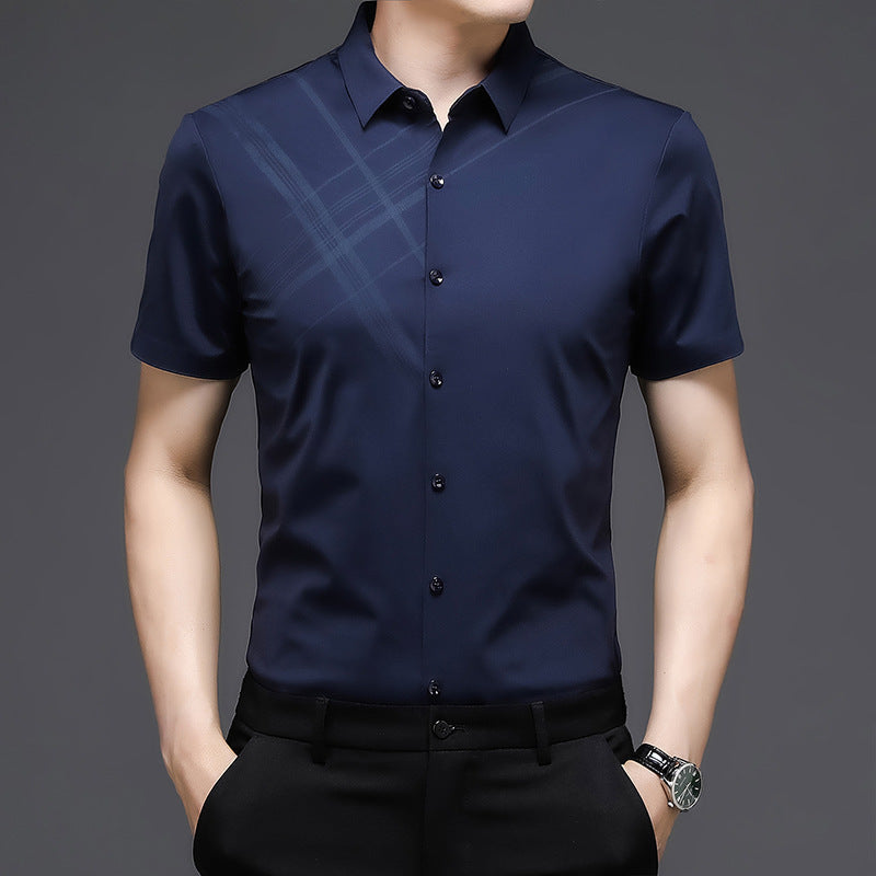 Woodpecker Silk Short Sleeve Shirt Men''s Middle Age