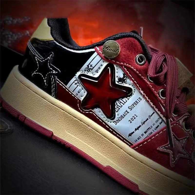 Wine Red Contrast Color Five-pointed Star Leisure Sneaker