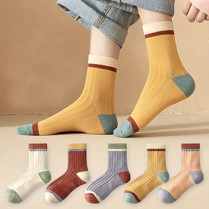 Candy Color Matching Striped Contrast Color Tube Socks