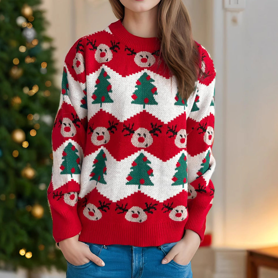 Christmas Casual Knitted Sweater For Women Loose Pullover