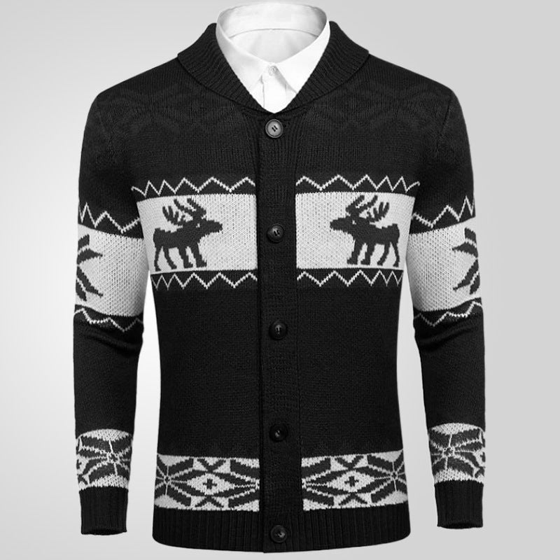 Men's Christmas Jacquard Sweater Button Cardigan Sweater Coat