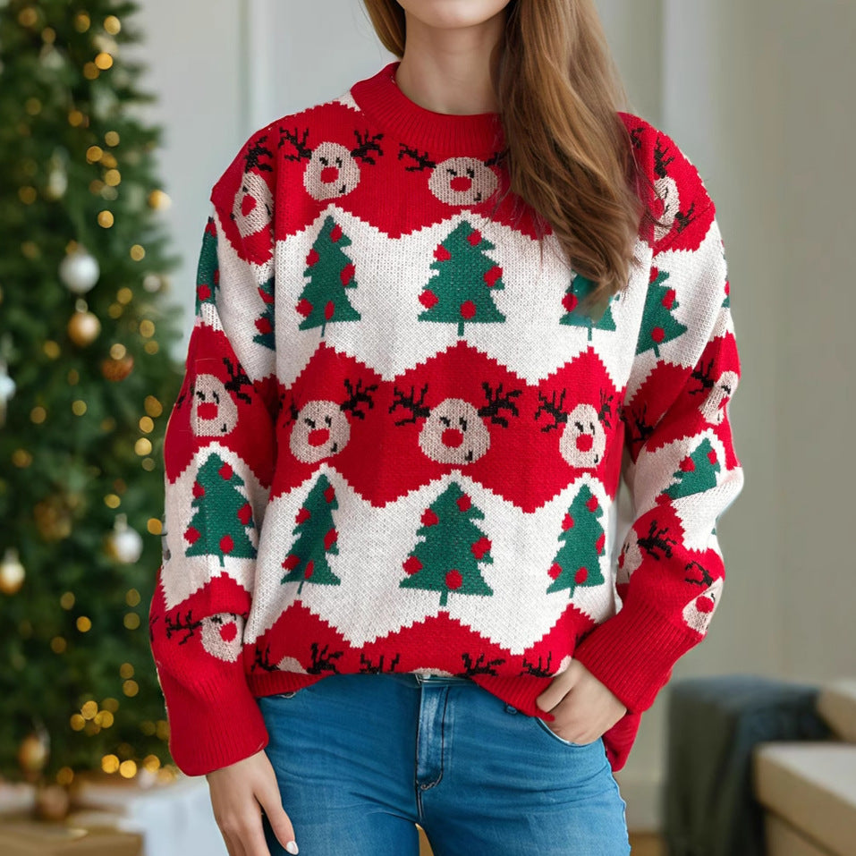 Christmas Casual Knitted Sweater For Women Loose Pullover