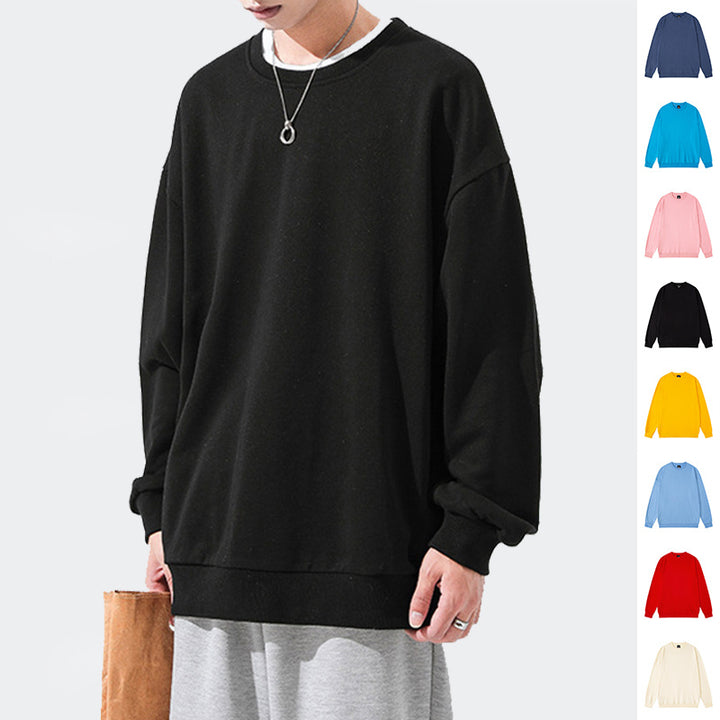 Men's Solid Color Pullover Sweatshirt Loose Round-neck Top Couple College Style Solid Color Clothes