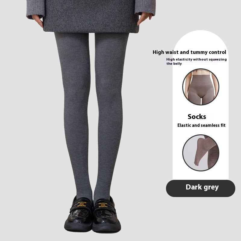 Winter High Waist Leggings With Sock Fashion Slim Pantyhose Warm Thin Legs Pants Women Clothing