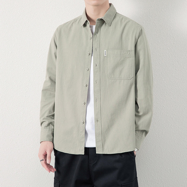 Solid Color Lapel Long Sleeve Shirt With Pockets Loose Casual Jacket Shirt Men's Tops Clothing