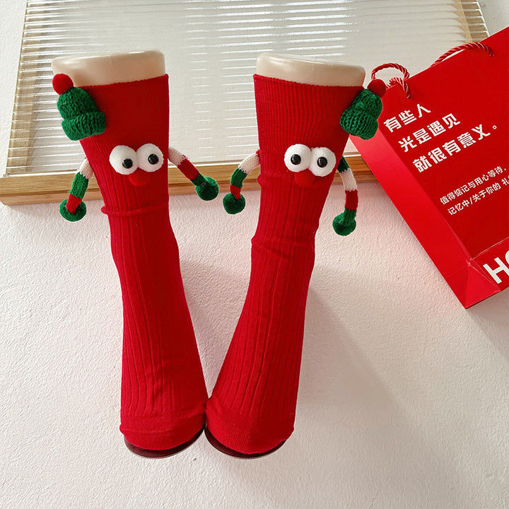 Cute Cartoon Christmas Socks Solid Cotton Middle-tube Socks For Adults And Children