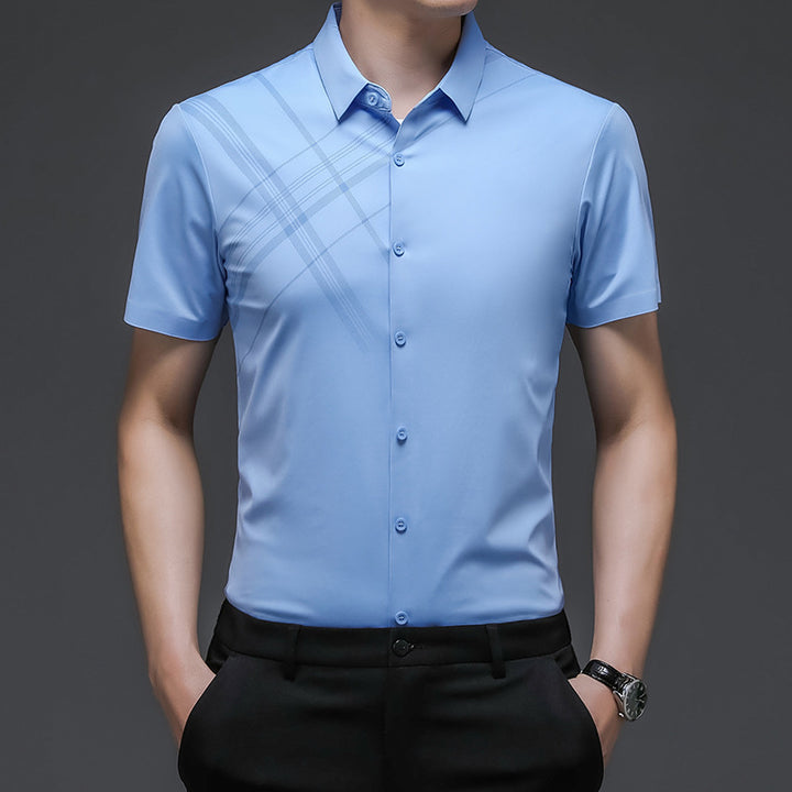 Woodpecker Silk Short Sleeve Shirt Men''s Middle Age