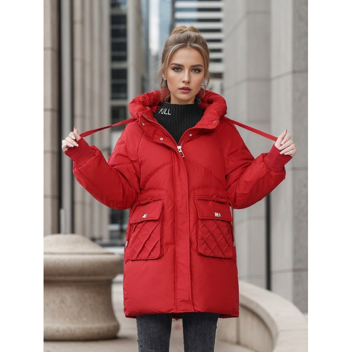 Winter Warm Hooded Coat With Pockets Fashion Solid Color Thicken Straight Cotton Jacket For Women Outerwear Clothing